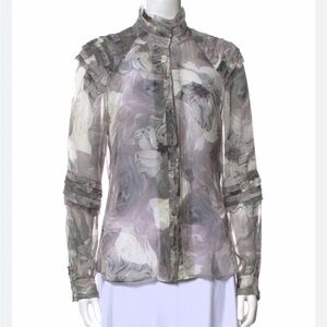Diane Von Furstenberg DVF Pintura Silk Floral Print Button-Up Blouse Top